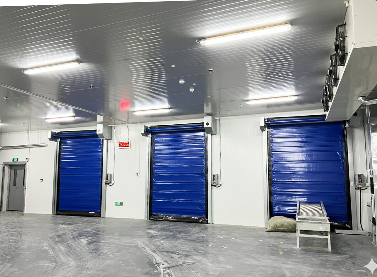 Front view of high speed freezer doors