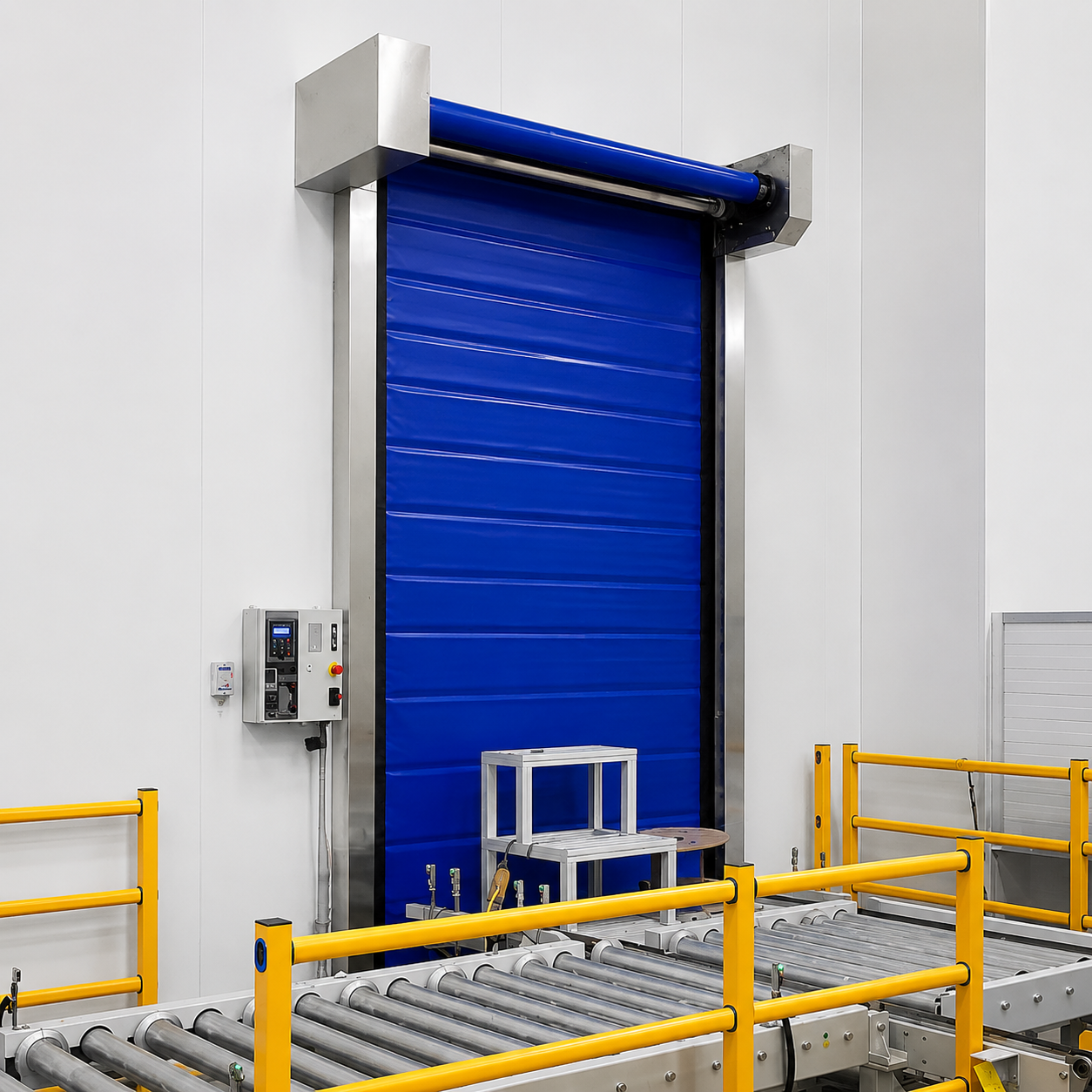 Automatic cold storage door integrated with conveyor equipment