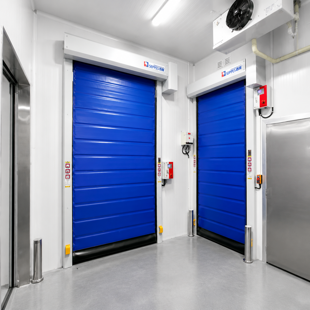 Insulated cold room doors for freezer room openings