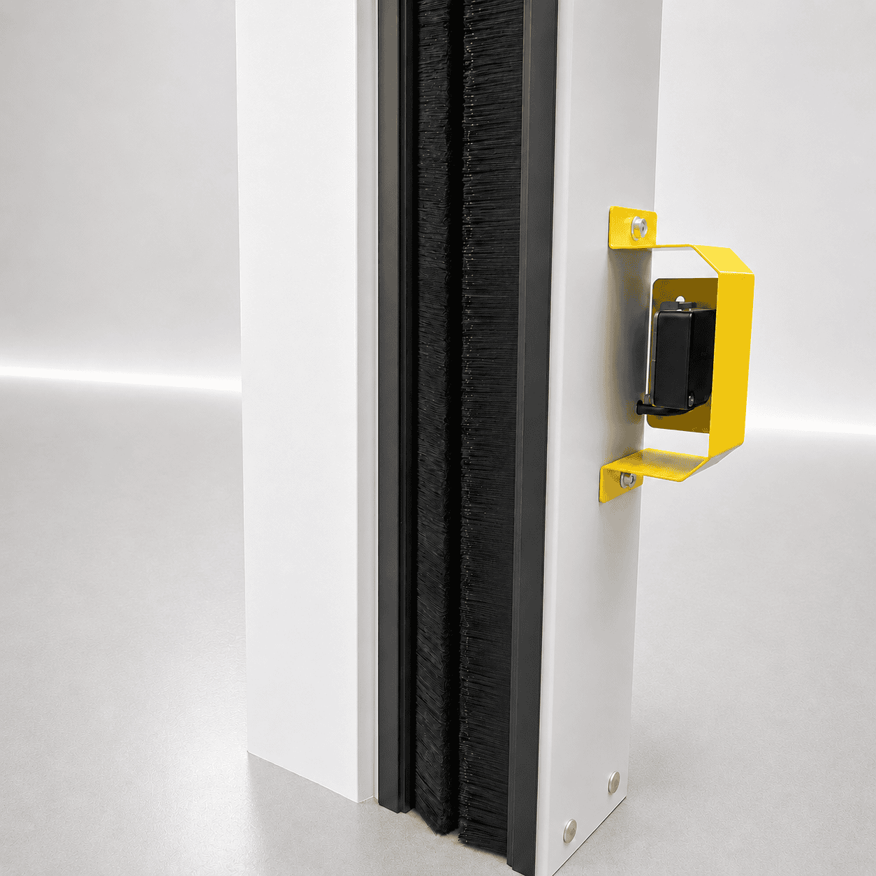 Brush sealed guide track for high speed cold storage doors