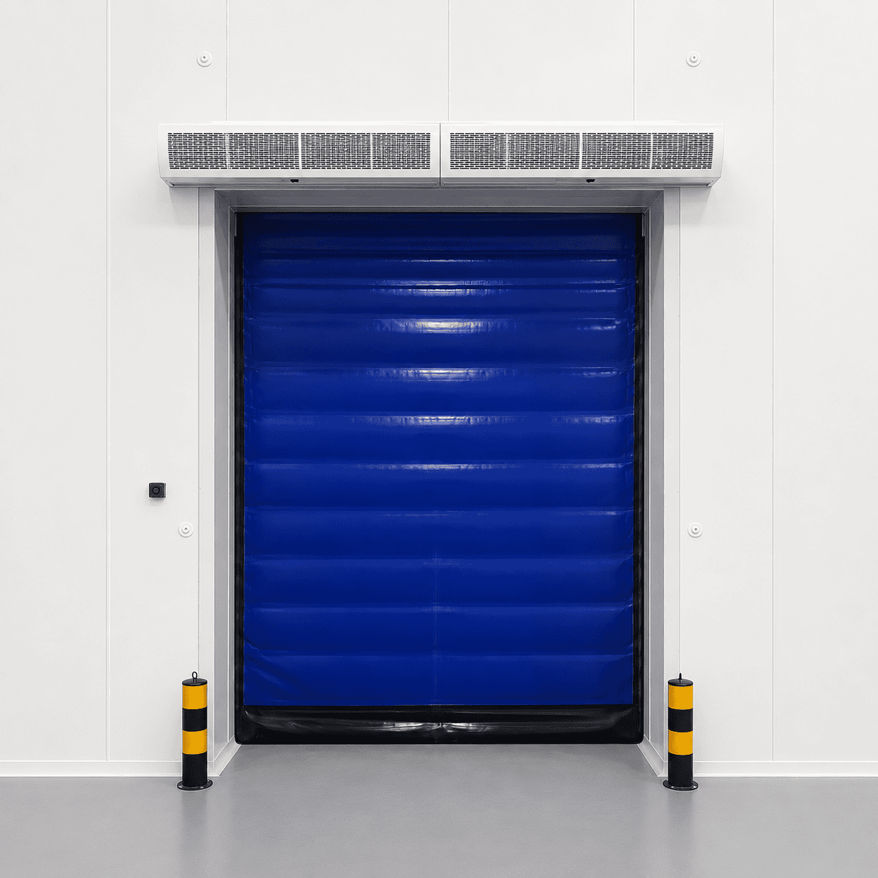 High speed fabric roll up doors for temperature controlled rooms