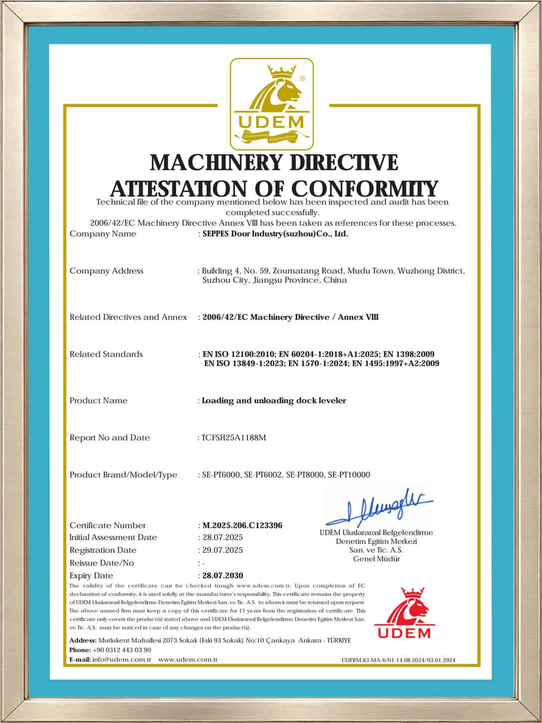 SEPPES UDEM certificate