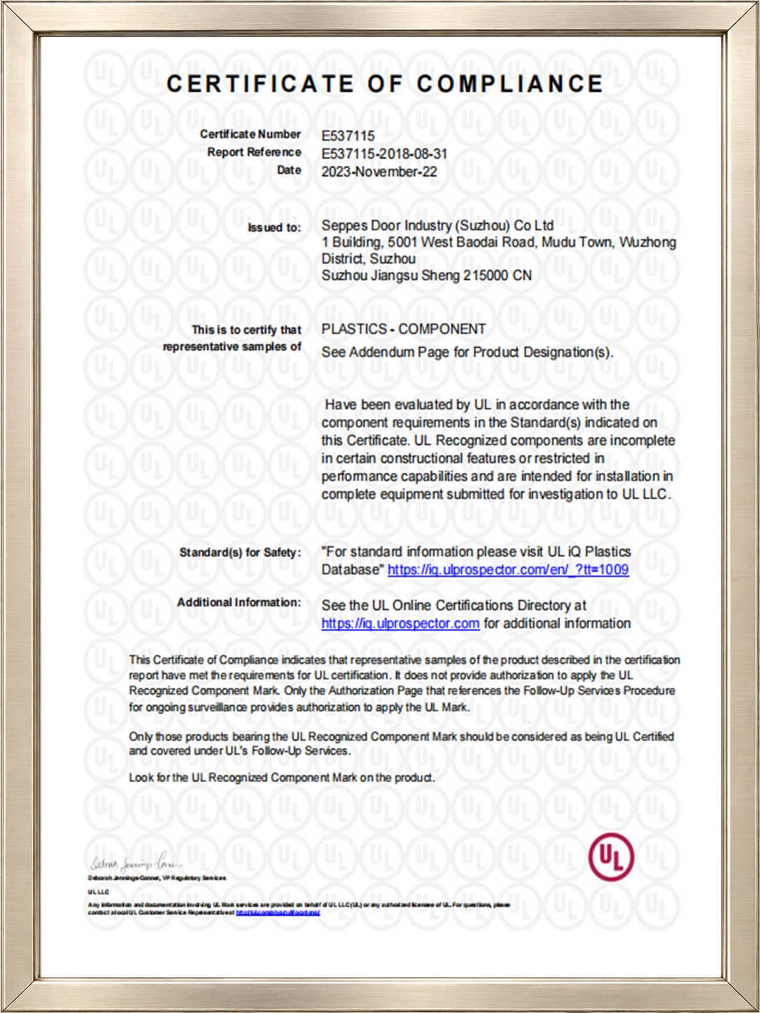 SEPPES UL certificate