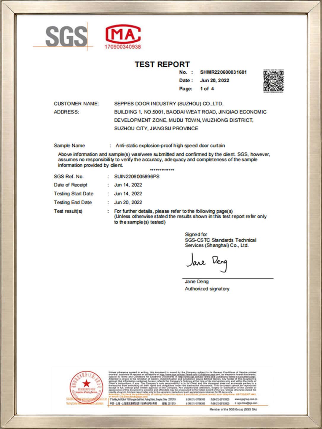 SEPPES SGS certification report